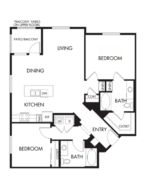 Floor plan for 2 beds, 2 baths, 1211 sqft